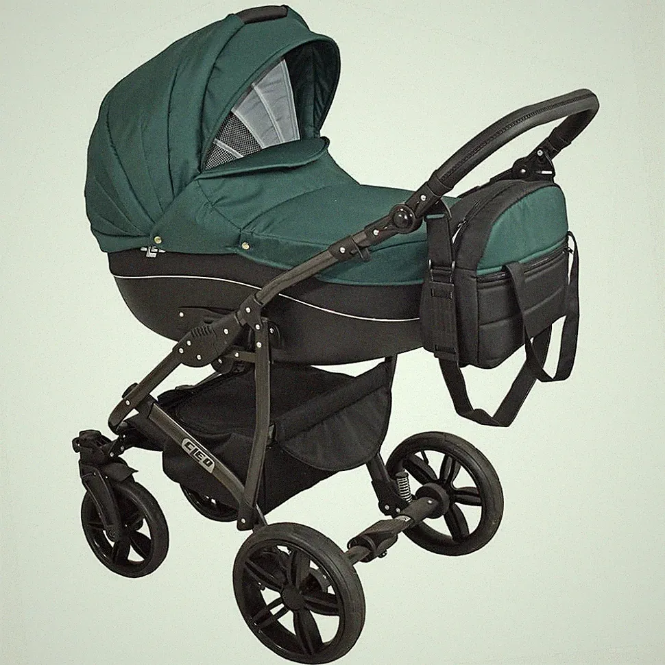 Cleo Kombikinderwagen Einsitzer Grün/Schwarz Babywanne Sportsitz Wickeltasche