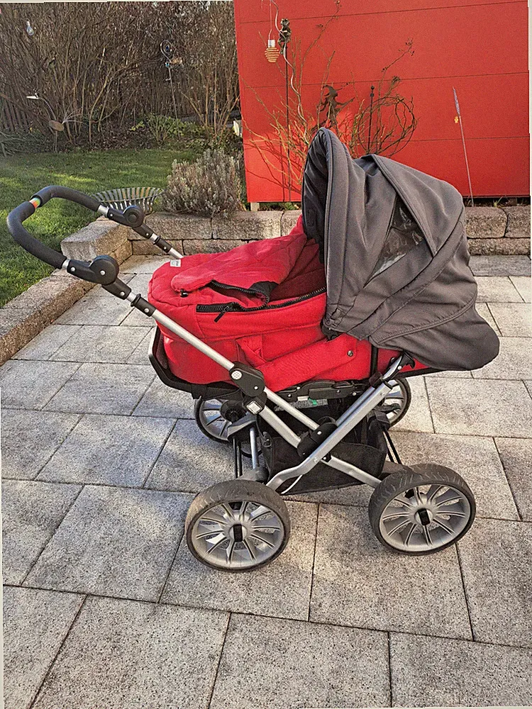 Combi-Kinderwagen, Teutonia, grau-rot