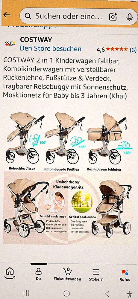 COSTWAY 2in1 Kombikinderwagen & Sportwagen klappbar Khaki Verkauf 100€ Abholung
