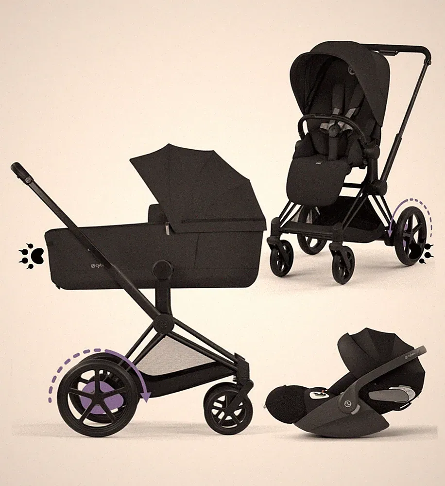 Cybex e-Priam Kombikinderwagen Set faltbar mit Babywanne, Sitz & Babyschale