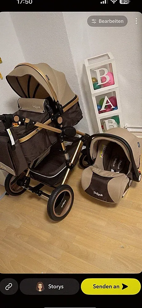 Dally Joya Kombikinderwagen & Sportwagen Einsitzer mit Babyschale beige/braun