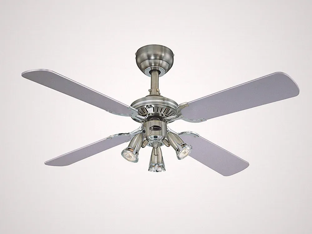 Deckenventilator mit Leuchte Deckenlüfter Zugschalter Princess Euro Zinn 105 cm