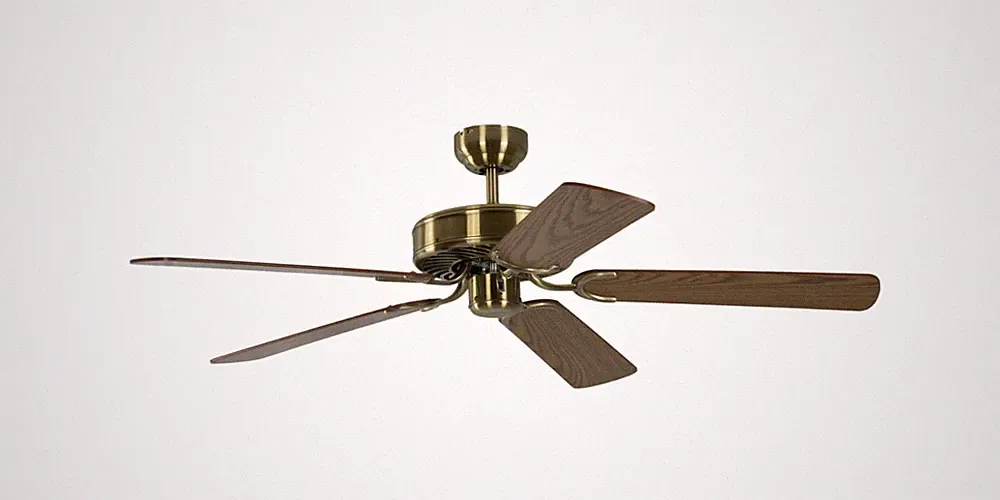 Deckenventilator ohne Licht flach Potkuri Messing Eiche Rattan Wohnzimmer Lüfter