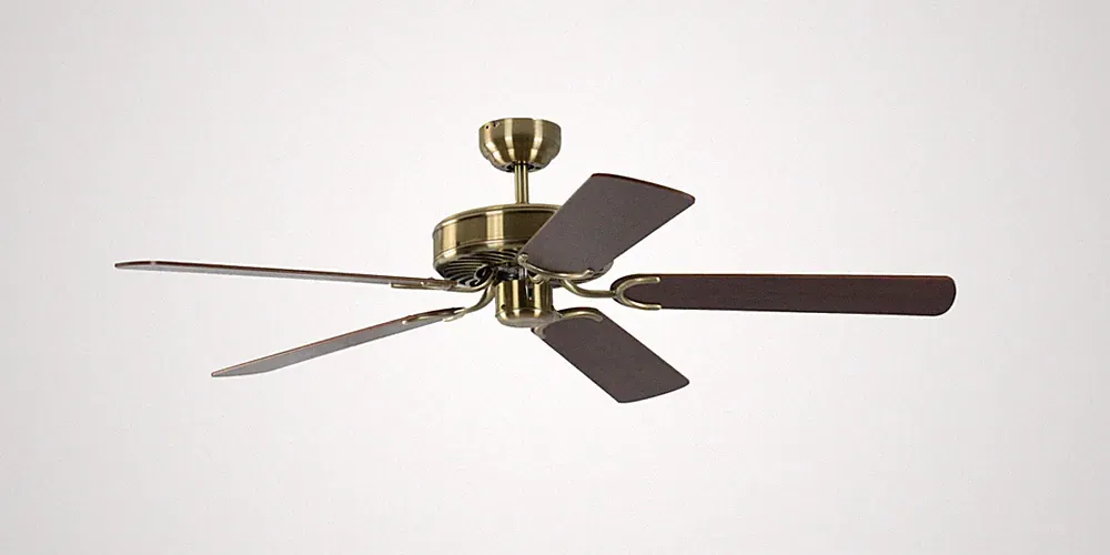 Deckenventilator ohne Licht flach Potkuri Messing Walnuss Wohnzimmer Lüfter