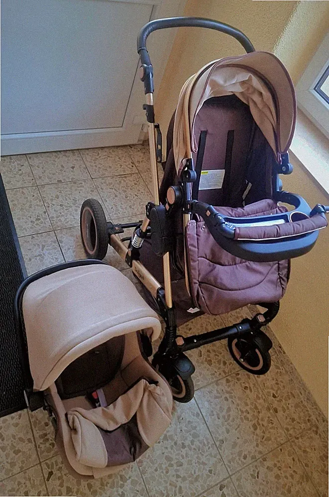 Deltiya Kombikinderwagen & Sportwagen Einsitzer mit Babywanne faltbar rosa/lila