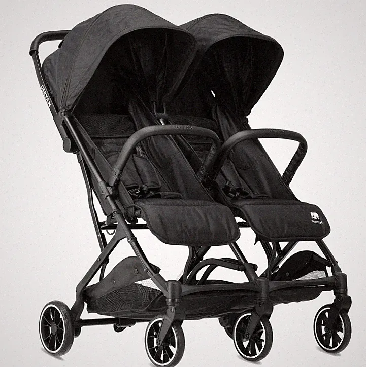 Deryan Luxe Rolo X2 Double Buggy Schwarz Faltbar Kinderwagen Reisesystem
