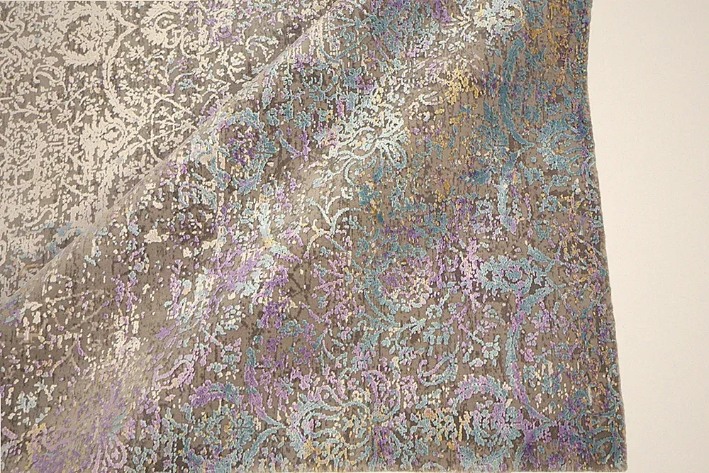 Designer Teppich Vintage 200x290 cm Rug Bambusseide Viscose Glänzend grau lila