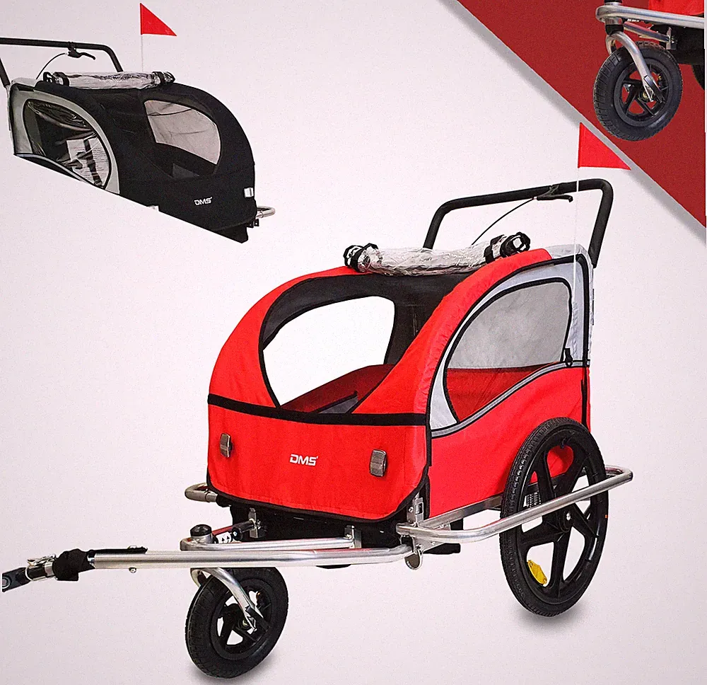 DMS® Fahrradanhänger 2in1 Kinderanhänger 5 Punktgurt stabil bis 40 kg Jogger