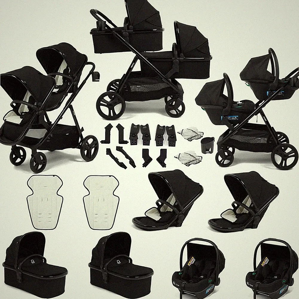 Doppelkinderwagen Reisesystem Puggle Memphis 3in1 Twin i-Size Schwarz Luxe