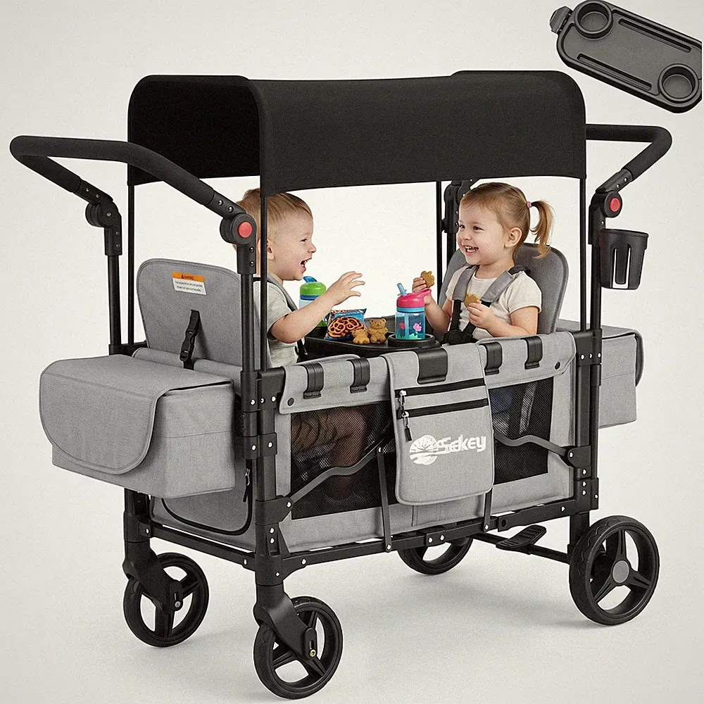 Duo Schiebegriff Kinderwagen Bollerwagen mit 2 integrierten 5-Punkt-Gurtsystem
