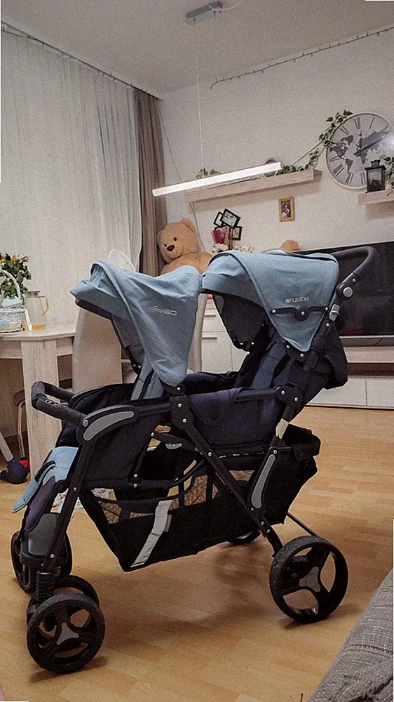 easyGO FUSION Zwillingsbuggy Zweisitzer blau/schwarz mit Sonnendach Korb