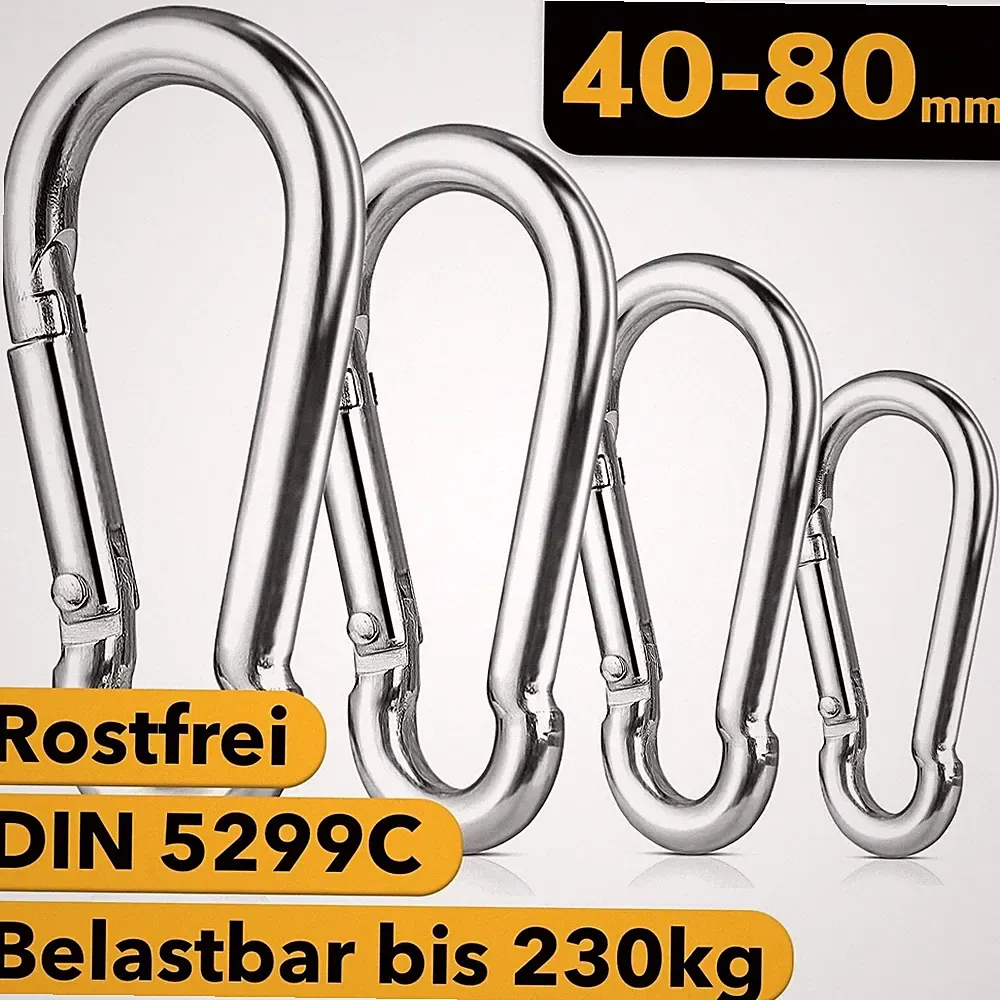 Edelstahl Karabinerhaken A4 Karabiner Haken Rostfrei 4x40 5x50 6x60 8x80 DIN5299