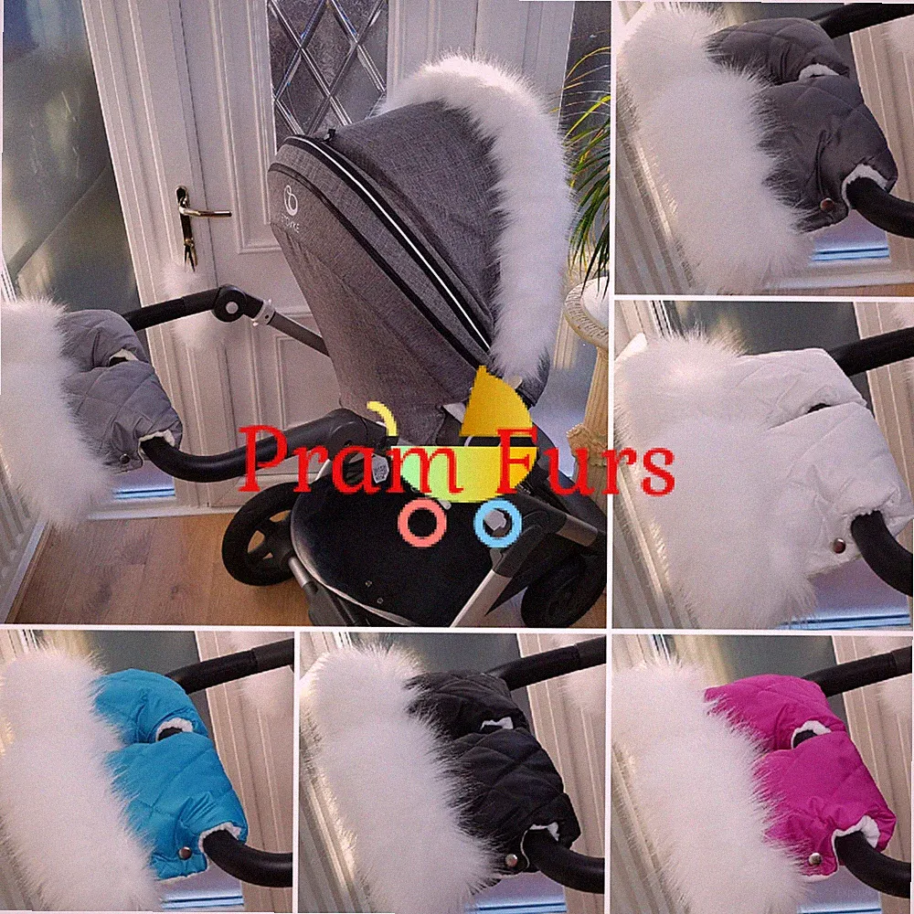Einzelkinderwagen Handschützer Kinderwagen Fäustlinge Farbe weiß Fell aus 💖 Kinderwagenpelze 💖