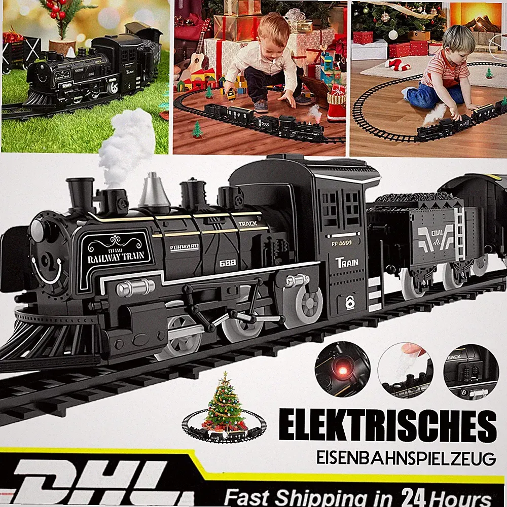 Elektrischer Zug Spielzeug Eisenbahn Set mit Licht und Sound 4 Wagen Kinder
