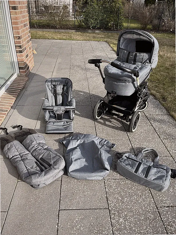 Emmaljunga Duo Edge Kombikinderwagen mit Babywanne und Buggyaufsatz Grau