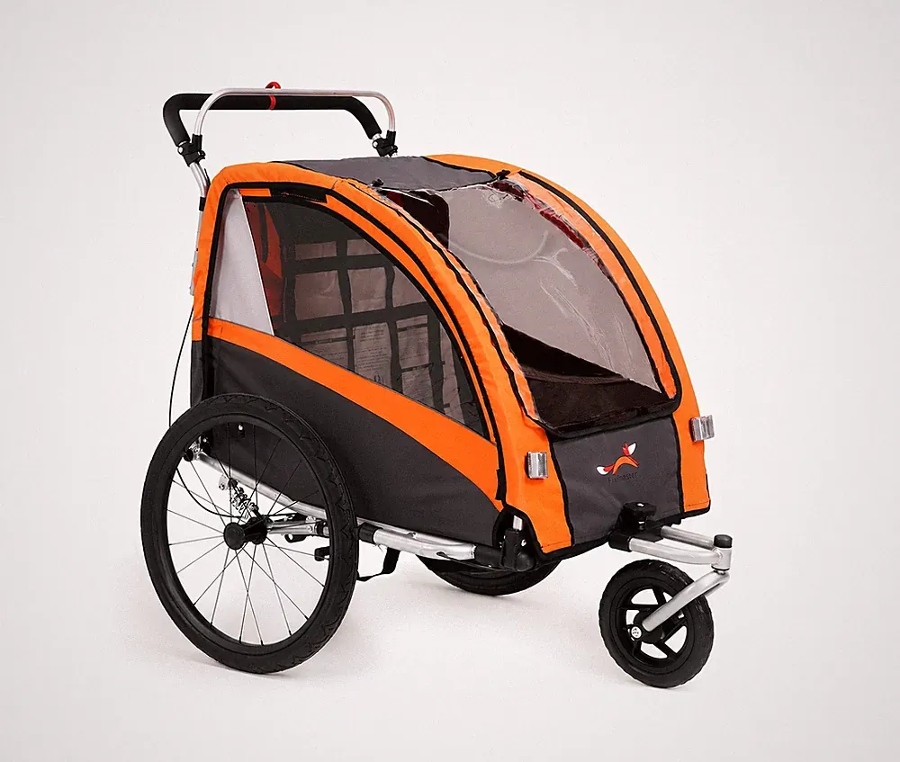 Fahrradanhänger 2in1 Kinderanhänger Kinderwagen Buggy BT504S Orange/Schwarz