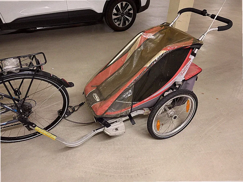 Fahrradhänger Thule Chariot Cougar 1 Rot und Grau + Kinderwagen Räder