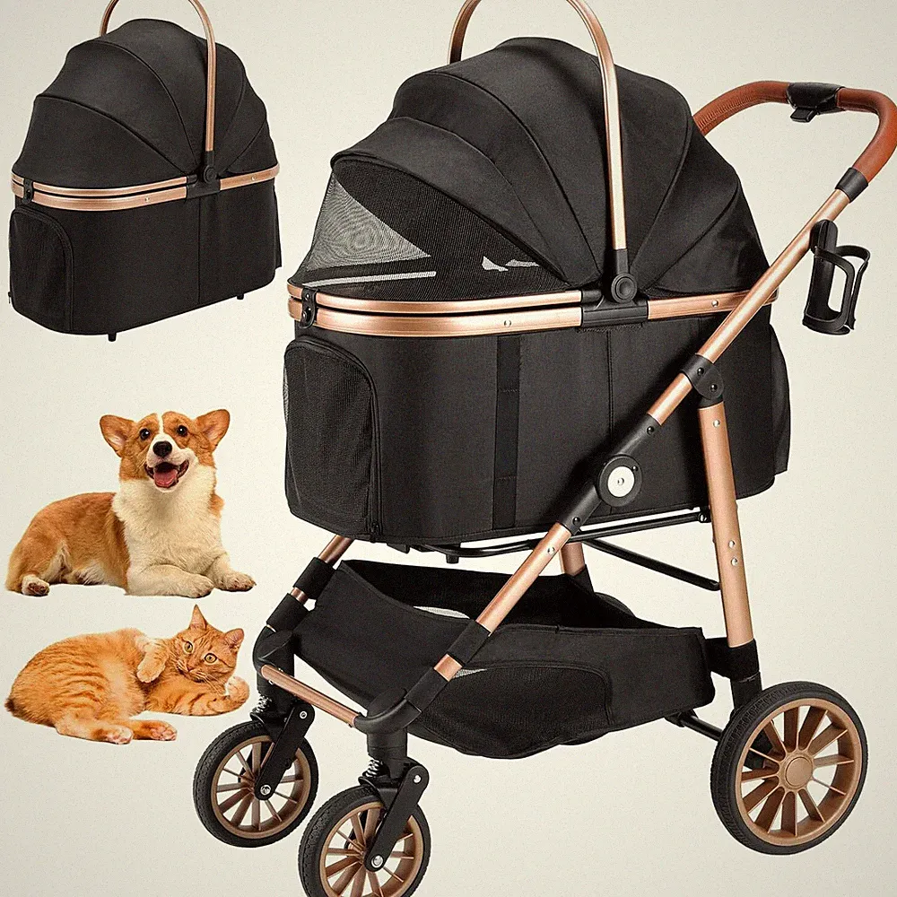 Faltbar Hund Kinderwagen 360° Gummiräder mit Stoßdämpfung Hundebuggy bis 25kg