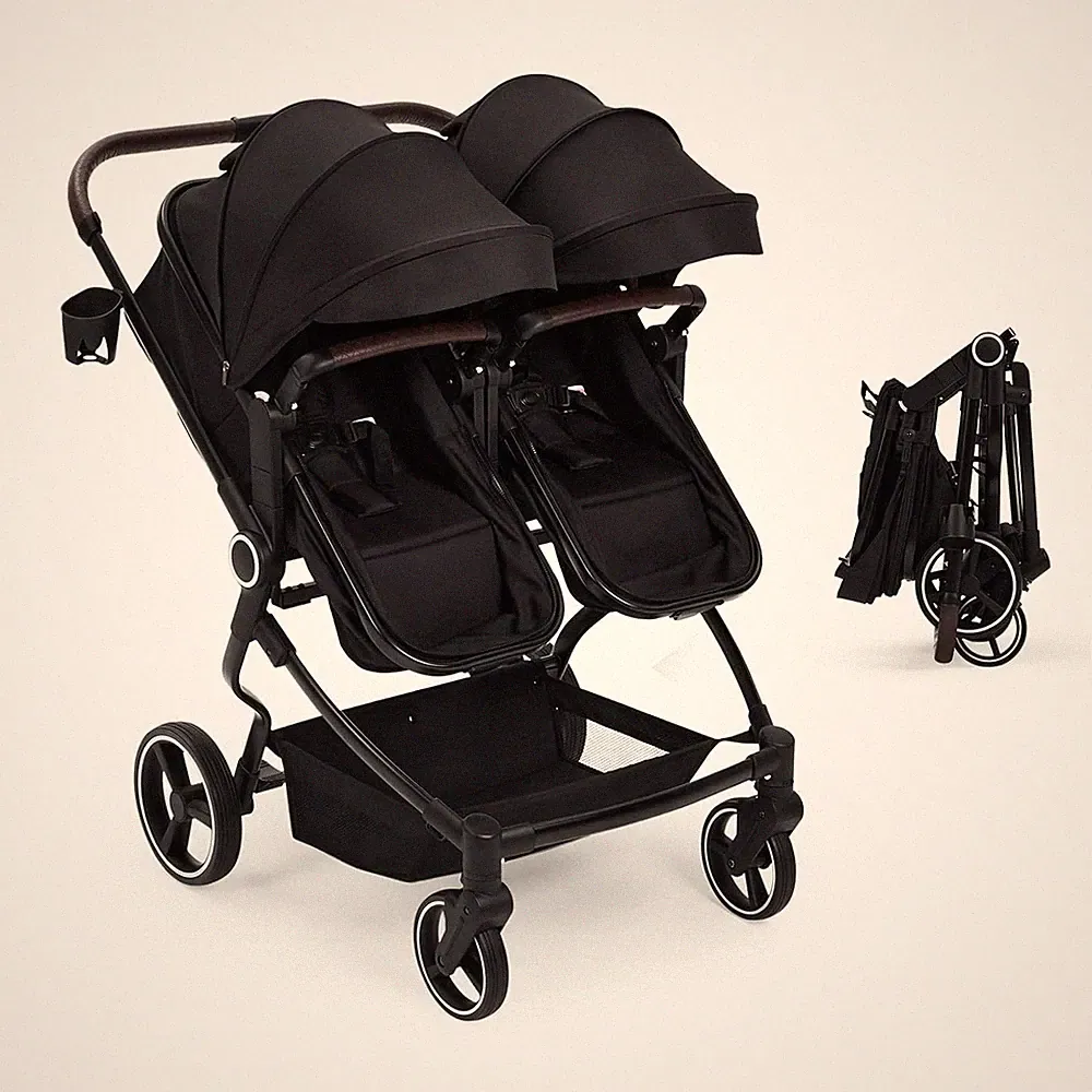 Faltbar Zwillingswagen Zwillingsbuggy Geschwisterbuggy Buggy Kinderwagen Schwarz