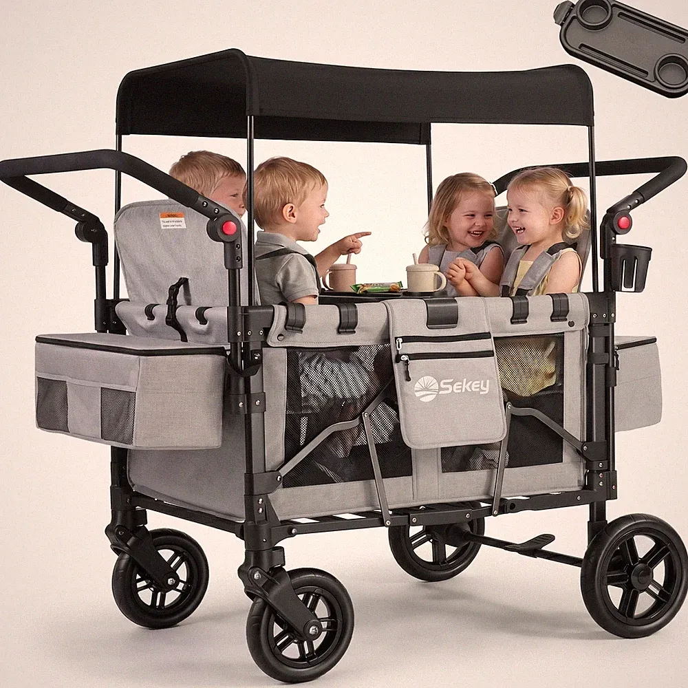 Faltbarer Bollerwagen Klappbar mit Dach 5-Punkt-Sicherheitsgurt für Kinder Wagen
