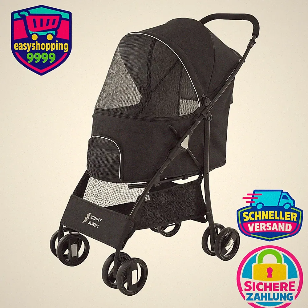 Faltbarer Jogger Haustier-Kinderwagen mit Wetterabdeckung Schwarz bis 15 kg
