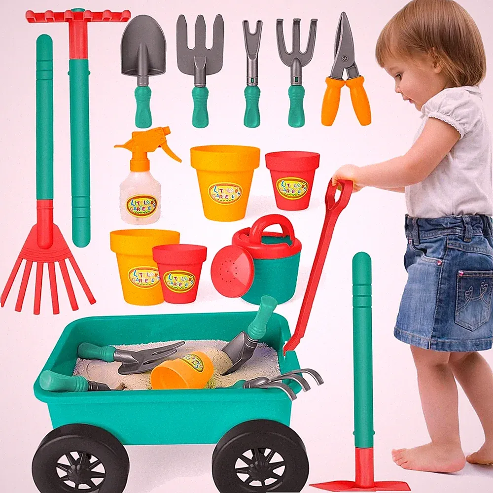 Gartenspielset Kinder Gartenwagen Sandspielzeug Schubkarre Gartenwerkzeug