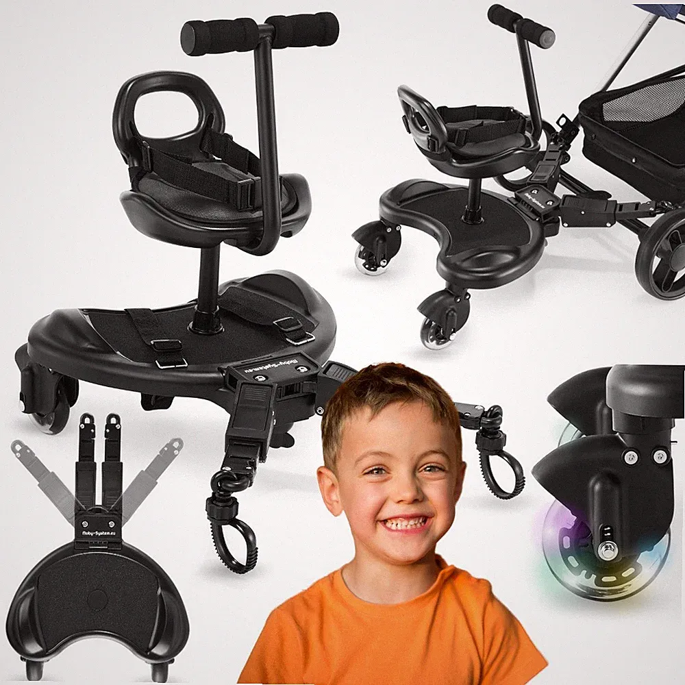 Geschwisterboard Moby-System für Kinderwagen 2-in-1 mit Sitz und LED-Rädern