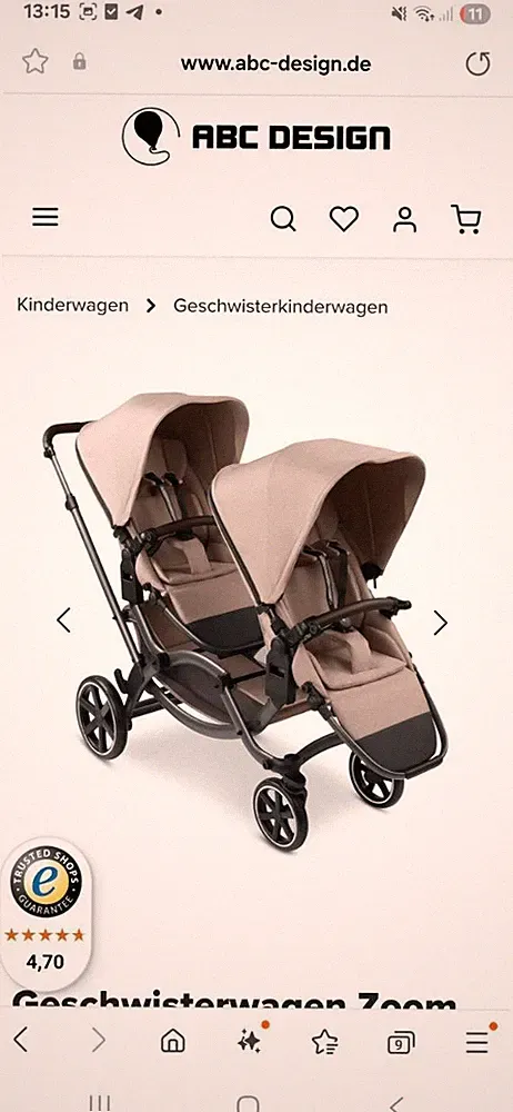 Geschwisterwagen ABC Design Zoom Geschwister Kinderwagen Zwillingsbuggy
