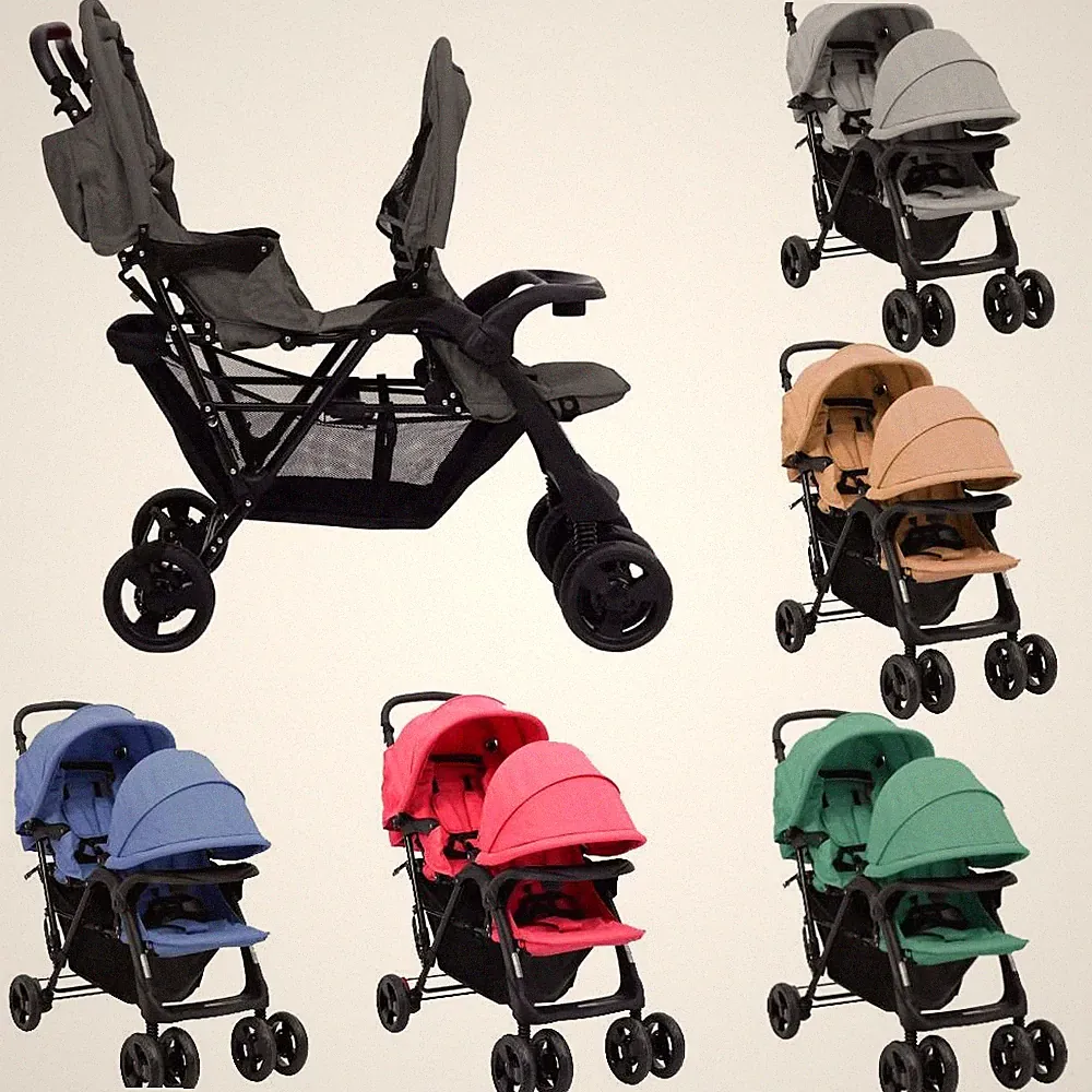 Geschwisterwagen Zwillingswagen Babywagen Kinderwagen Baby Buggy Stahl vidaXL