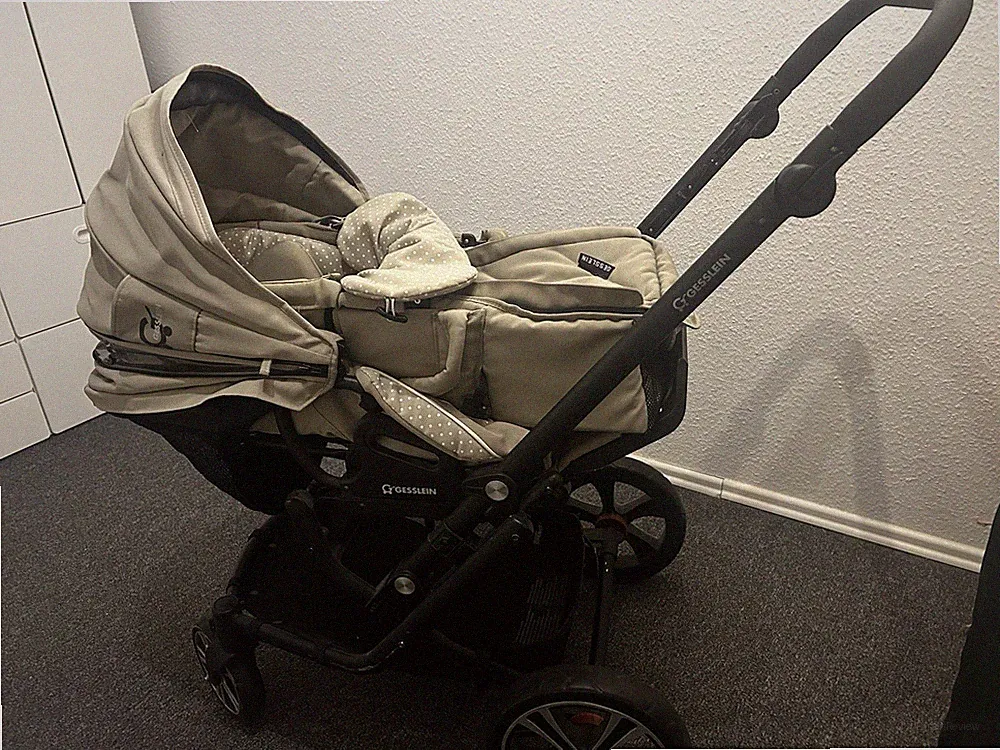 Gesslein Kinderwagen F6 Air + Premium, Gestell Schwarz, Camel/beige - Weiß