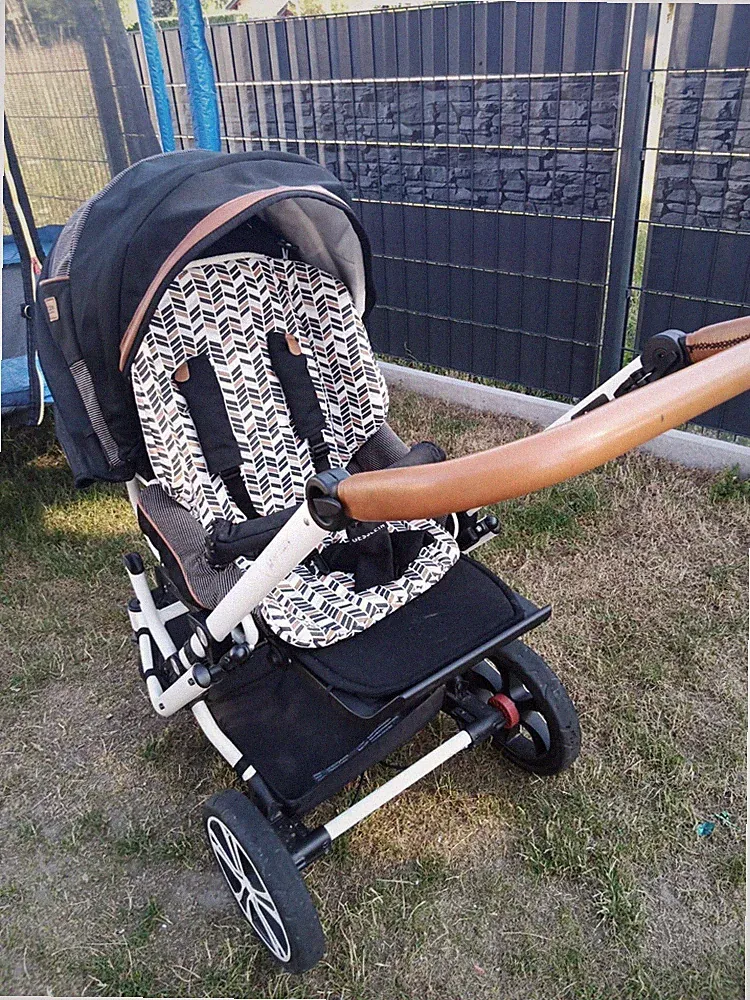 Gesslein Kinderwagen schwarz mit Handgriff aus Leder + Zubehör