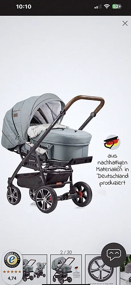 Gesslein Kombikinderwagen & Sportwagen Einsitzer mit Aufsatz & Korb, Grau