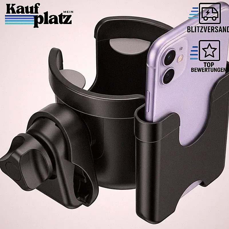Getränkehalter für Kinderwagen Buggy Universal Flaschenhalter Schwarz mit