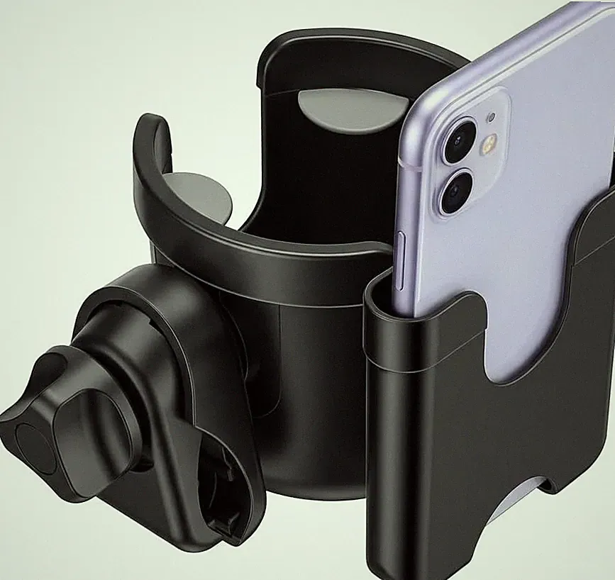 Getränkehalter für Kinderwagen und Buggy: Cup Holder mit Handy-Aufbewahrungsbox