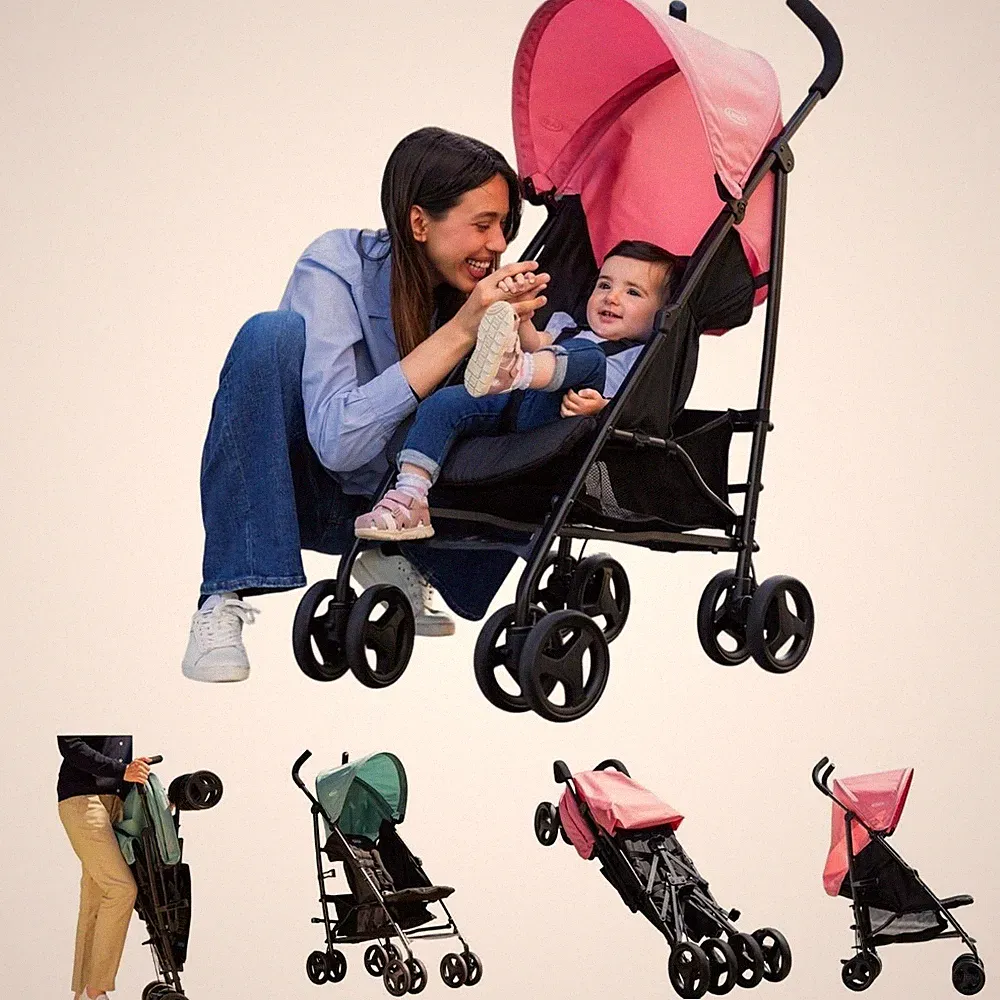 Graco EZLite leichter Kinderwagen GRÜN/PINK kompaktes Reisesystem faltbar NEU