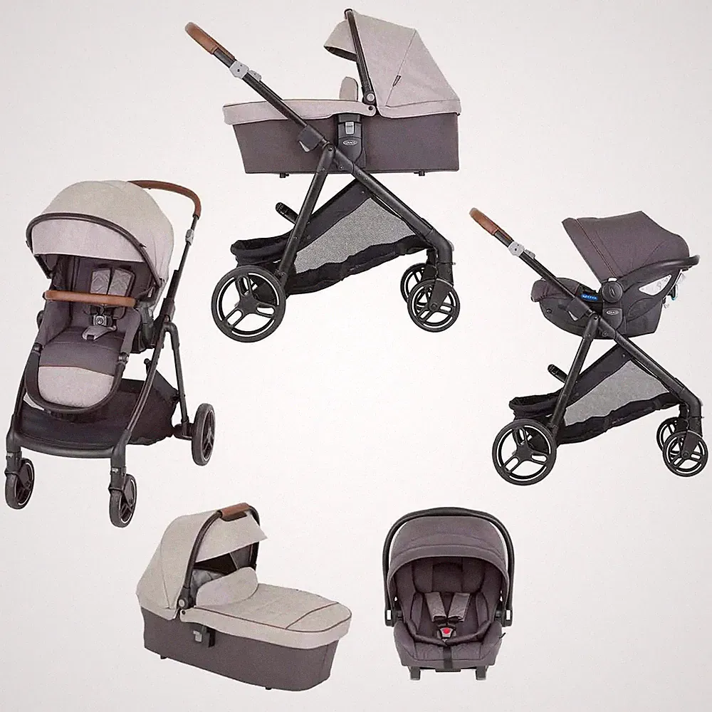 Graco Near2Me DLX Trio 3-in-1 Reisesystem Kinderwagen Autositz Babywanne meliert