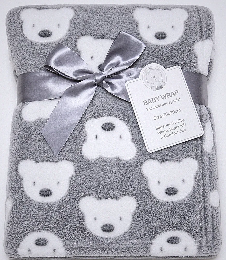 Graue Teddybär Babydecke Weich Fleece Kinderwagen Wiege Decke 75x90cm Neu