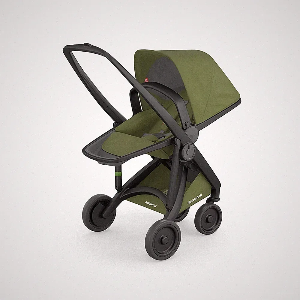 Greentom wendbarer Kinderwagen mit Sitz – schwarz/oliv