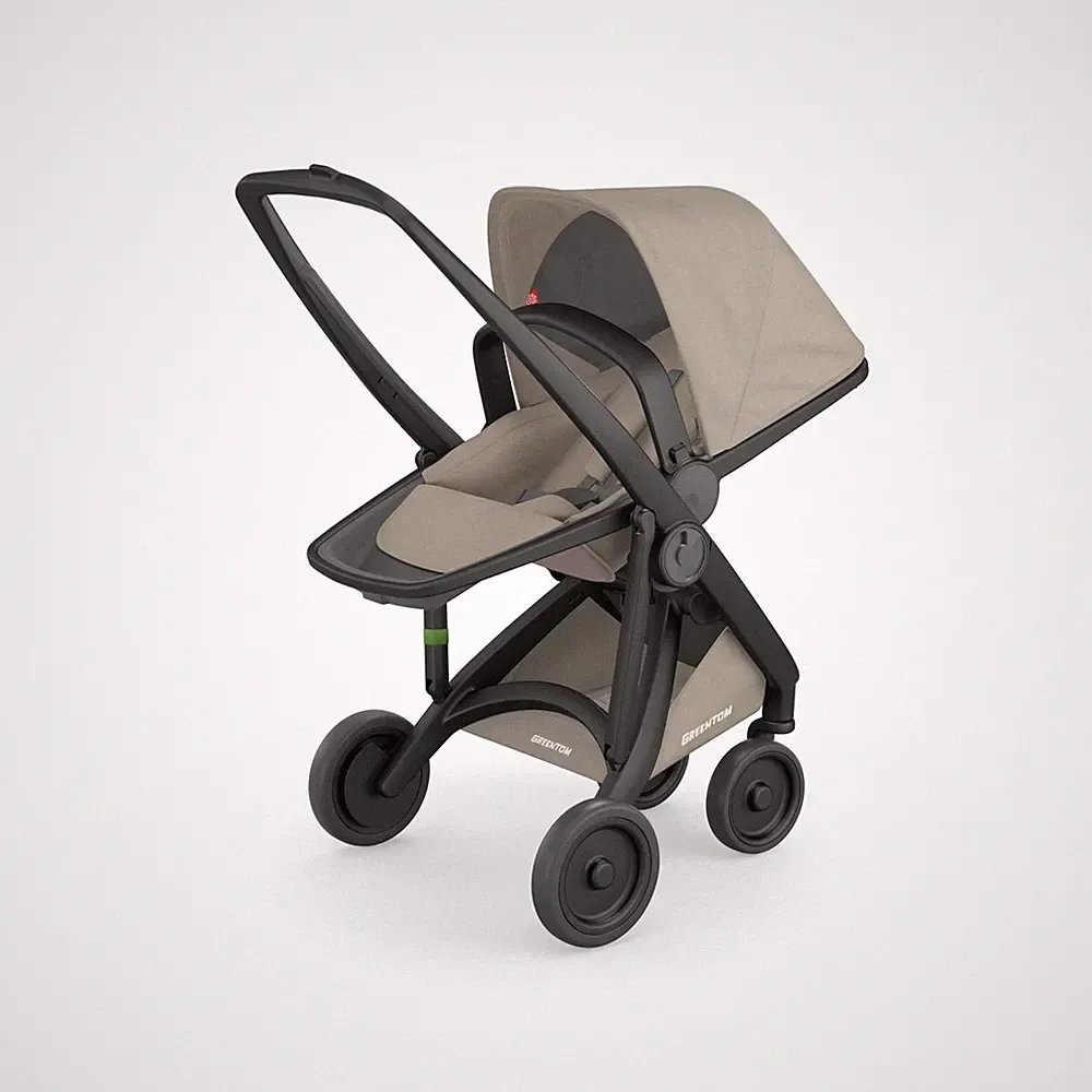 Greentom wendbarer Kinderwagen mit Sitz – Schwarz/Sand