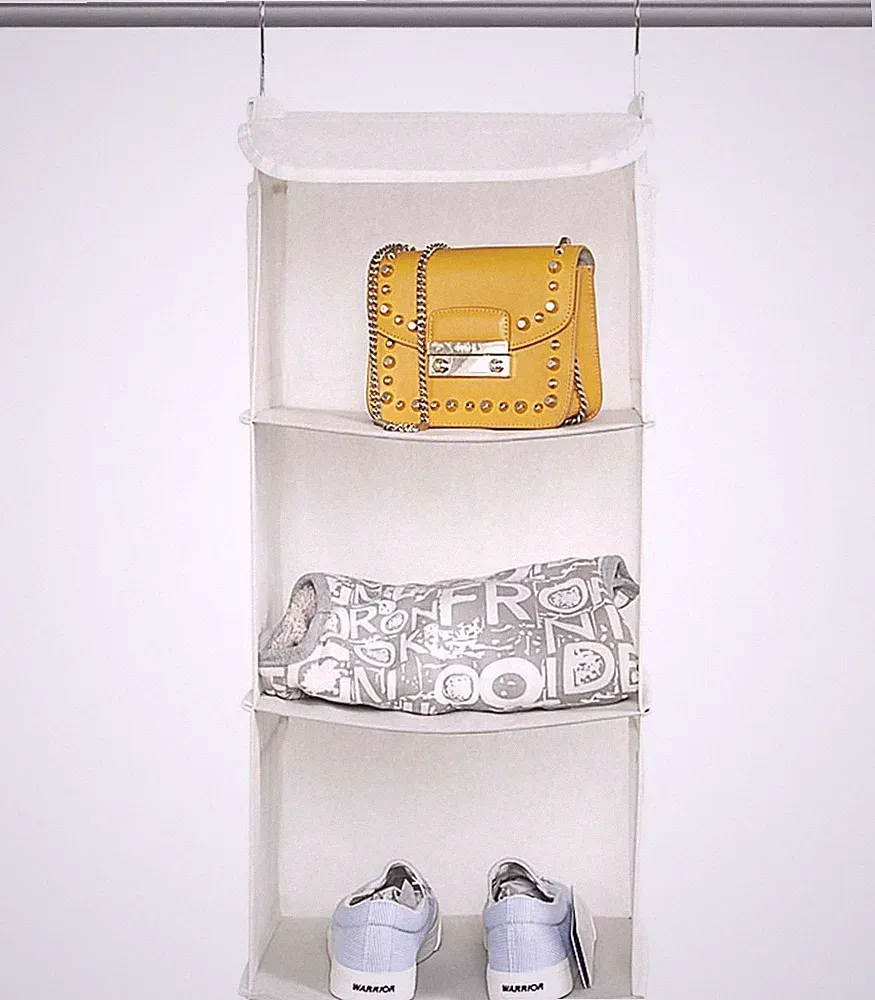 Hängeregal Organizer mit 3 Fächern Metallhaken 60x30x60cm Beige