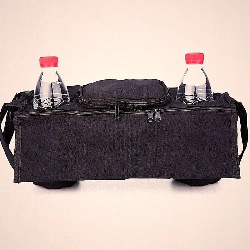 HALTER ORGANIZER FÜR KINDERWAGEN Flaschen TASCHE Doppelt BREIT Schwarz