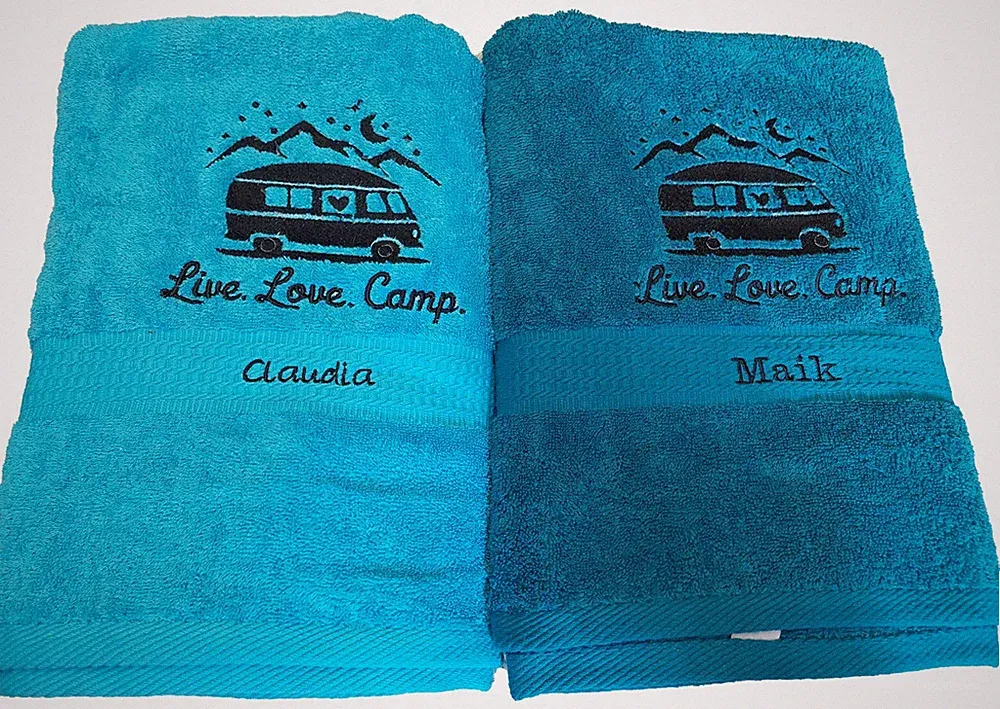 Handtuch, Duschtuch, oder 2er SET Geschenk Camping-Bus bestickt HANDMAD