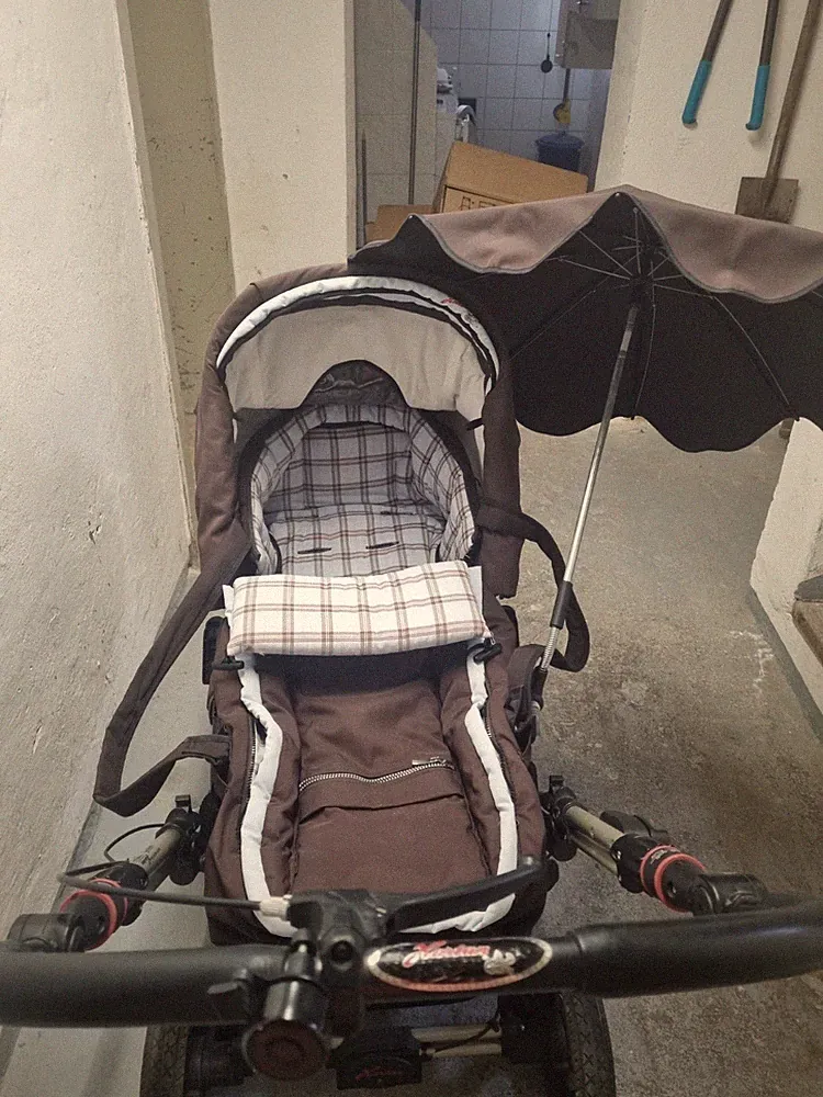 Hartan Kombikinderwagen & Sportwagen braun mit Regenverdeck & Sonnenschirm