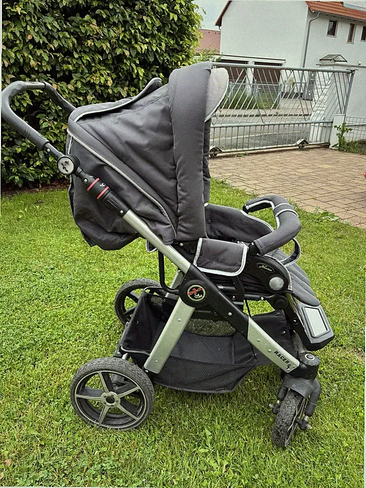 Hartan Racer GT Kombikinderwagen grau/schwarz mit Babywanne, Korb, Sonnendach