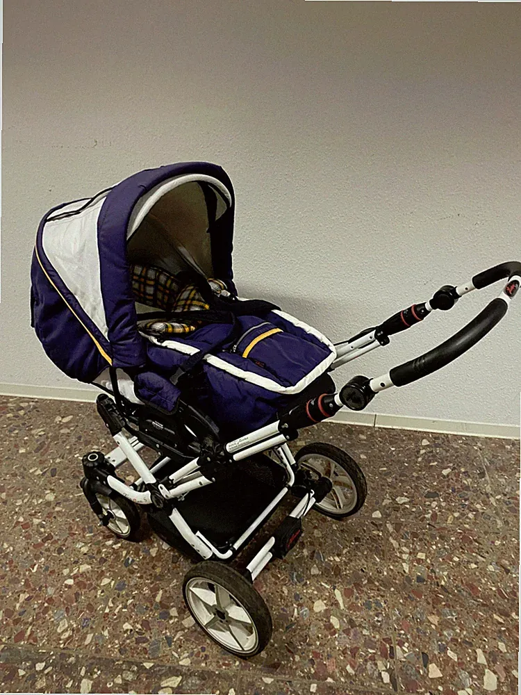Hartan Topline S Kinderwagen Buggy mit Tragetasche Wanne blau weiß orange