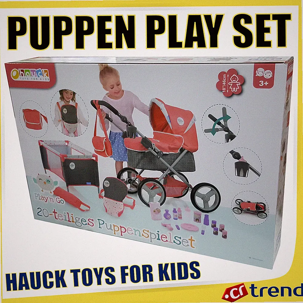 Hauck 20 Tlg. Puppenspiel Set Puppenwagen Reisebett inkl. Zubehör ohne Puppe WOW