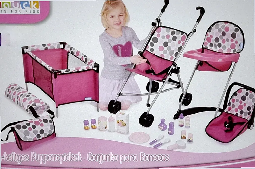 Hauck 21tlg.Puppenspielset Buggy,Bett,Trage,Wickeltasche,Hochstuhl,Sitzschale