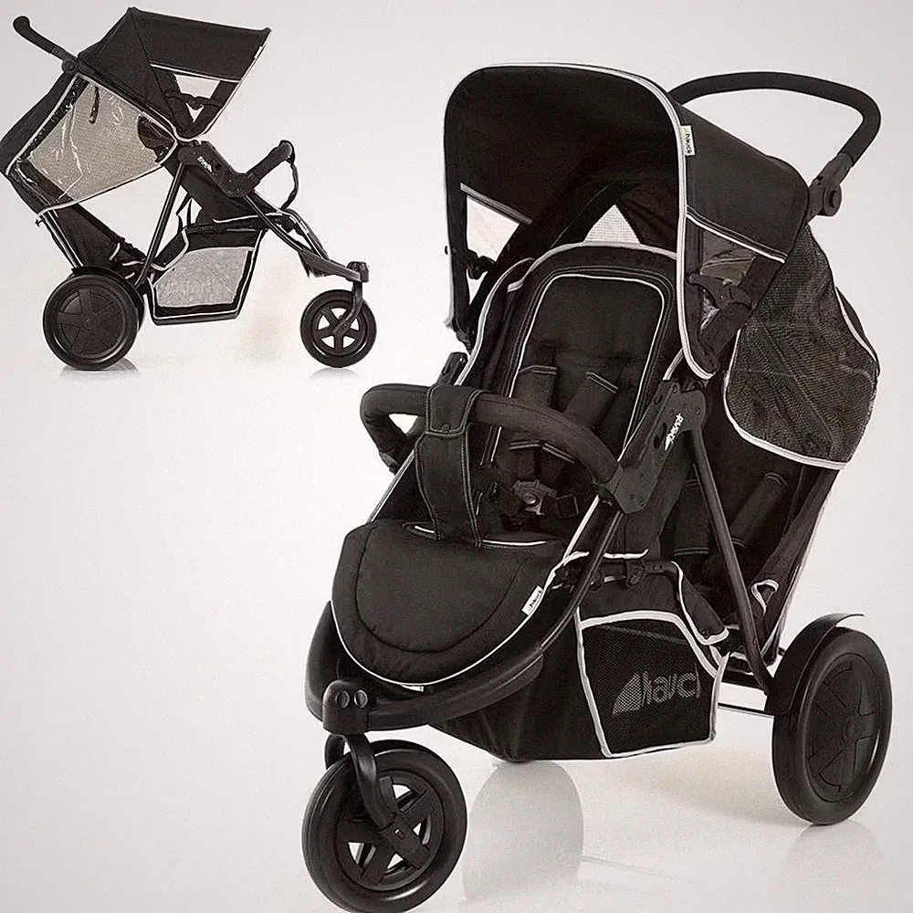 Hauck Freerider, Schwarz - 3 Rad Geschwisterbuggy Mit Regenschutz Für 2 Kinder