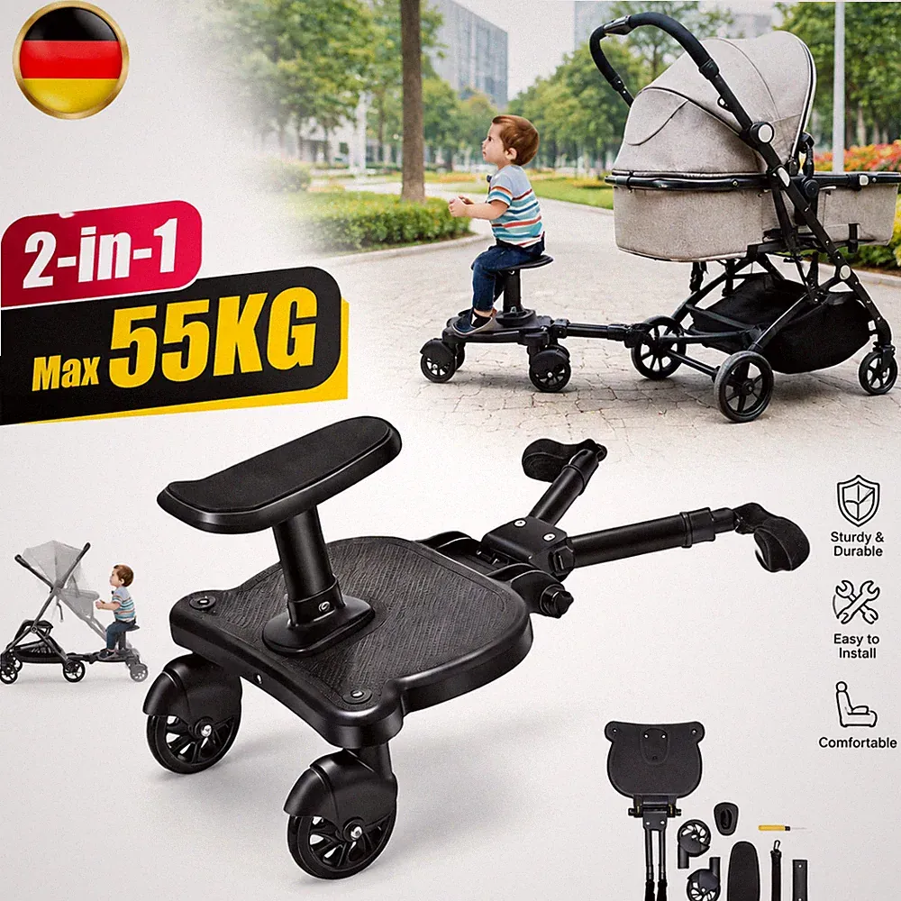 Höhenverstellbar Buggy Board mit Sitz Universelles Kinderwagen Zubehör DE
