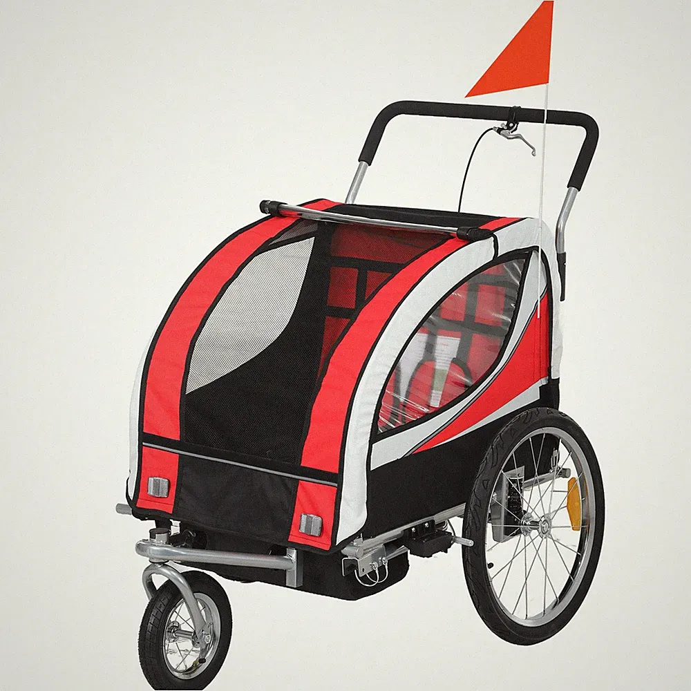 HOMCOM 2-Sitzer Kinderfahrradanhänger, Babyfahrradanhänger für 2 Kinder, rot